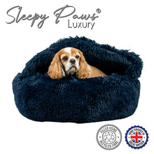 Load image into Gallery viewer, dog cove beds. super plush and cosy navy
