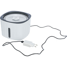 Load image into Gallery viewer, White and gray pet water fountain with power cord on a white background
