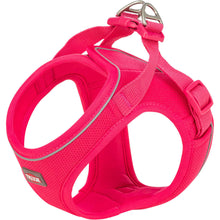 Load image into Gallery viewer, Pink dog harness with reflective stripes on a white background
