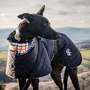 black quilted coat with cream check fleece lining