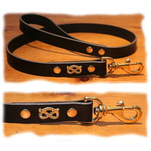 Load image into Gallery viewer, Staffy leather leads with brass knot in black
