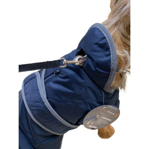 dog coat with harness hole and leg straps