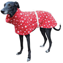 Load image into Gallery viewer, red star-design fleece reversible greyhound whippet fleece coat
