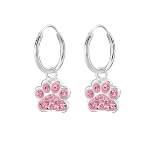 light rose / pink coloured paw print hoop earrings