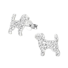 Load image into Gallery viewer, Crystal dog shaped stud earrings. Sterling silver 925
