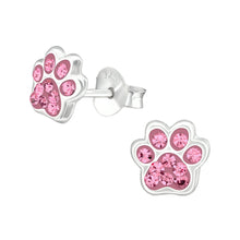 Load image into Gallery viewer, pink (light rose coloured) paw print dog stud earrings
