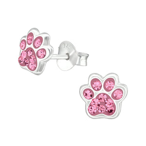pink (light rose coloured) paw print dog stud earrings