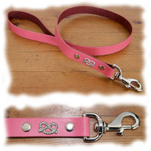 pink staffy lead with chrome knot design