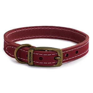 Raspberry red real leather British made dog collar