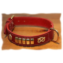 Load image into Gallery viewer, Red Leather and brass traditional Staffordshire bull terrier collar
