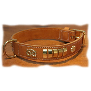Tan leather staffy staff staffie traditional collar with brass and suede backing for comfort