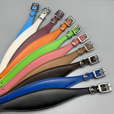 greyhound collars made from leather and backed with suede