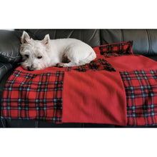 Load image into Gallery viewer, red tartan fleece pet blanket. perfect westie present/gift. double thick fleece
