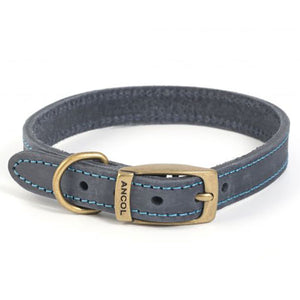Blue real leather dog collar. British made