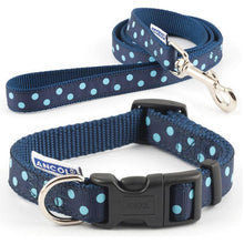 Load image into Gallery viewer, navy-blue-polka-dot-dog-collar-and-lead-sets

