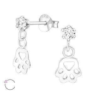 paw print dangle earrings. made from 925 sterling silver for humans