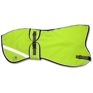 hi-vis yellow greyhound coat with reflective strips
