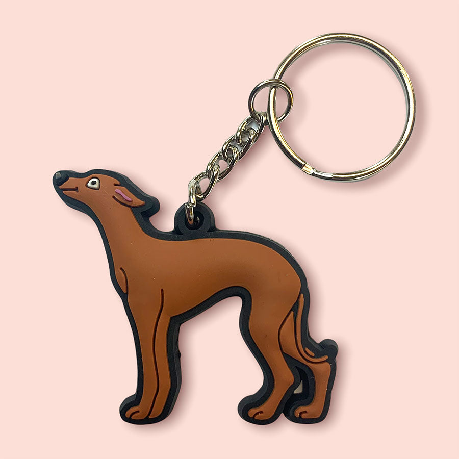 Sighthound keyring - brindle/brown greyhound whippet rubber keyring keychain