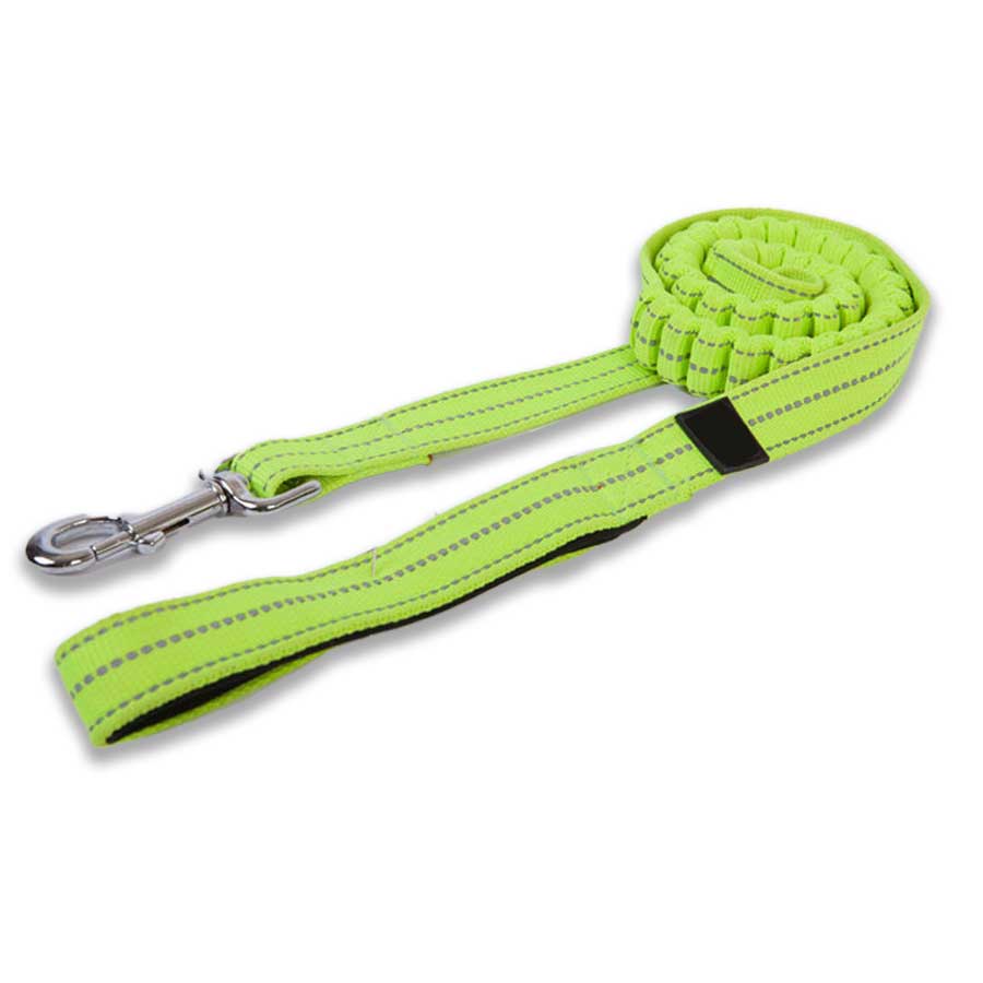 high vis shock absorbing dog lead, soft webbing, reflective detailing and padded handle for comfort