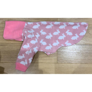 Pink rabbit fleece onesie, custom made