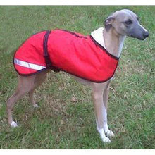 Load image into Gallery viewer, red whippet coat with reflective strips thank to one of our customers for sending in the picture

