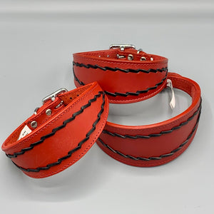 Red stitched, leather whippet collar, padded for comfort