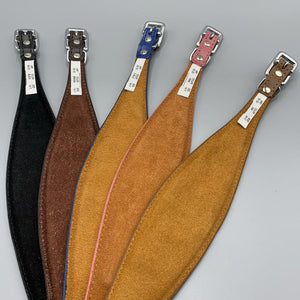 Leather fishtail whippet greyhound and lurcher collars. Leather with suede backing and padded for comfort