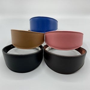 Top quality padded leather fishtail whippet and greyhound collars. Choice of colours and all sizes