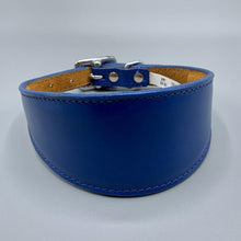 Load image into Gallery viewer, Blue whippet collars, blue greyhound collars, blue iggy collars. all leather, padded 
