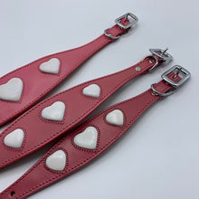 Load image into Gallery viewer, italian greyhound, whippet, greyhound, lurcher, saluki collar in pink with embossed white hearts
