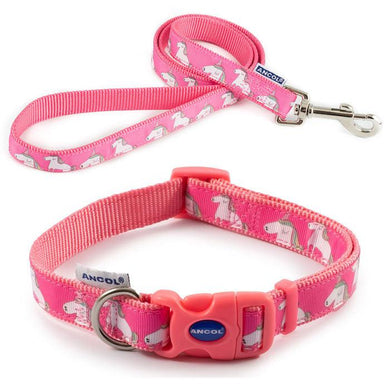pink unicorn fashion dog collar and lead sets in nylon
