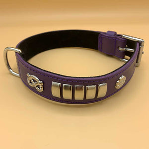 Purple Staffy / Staffordshire bull terrier collar. Leather with nickel fittings