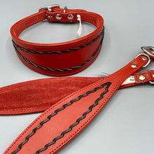 Load image into Gallery viewer, Red stitched, leather greyhound collar, padded for comfort
