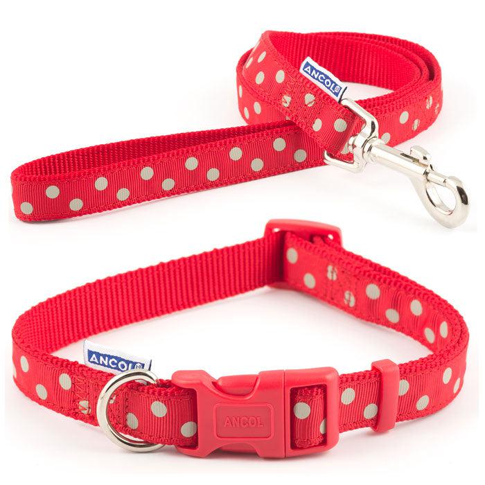 Vintage Red Polka Dot Dog collar and lead set