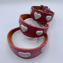 Load image into Gallery viewer, stunning whippet greyhound iggy collar in pink leater with white embossed heart design
