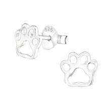 Load image into Gallery viewer, dog paw earrings. sterling silver hollow design. perfect gift for dog lovers
