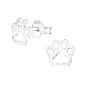 dog paw earrings. sterling silver hollow design. perfect gift for dog lovers