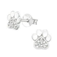 Load image into Gallery viewer, cz sparkly dog paw earrings. sterling silver stud earrings, stamped 925
