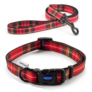 red tartan dog collar. made from quality nylon and available in three sizes 