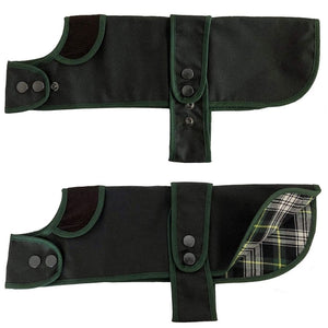 dachshund waxed dog coat with corded collar and cotton tartan lining