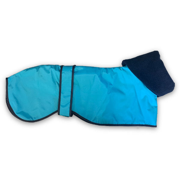 Aqua blue whippet coat with snood for winter