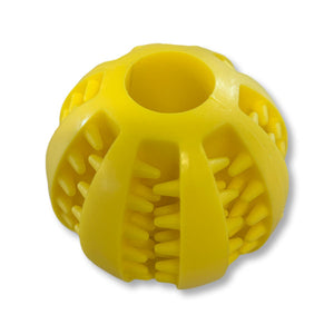 yellow rubber ball boredom buster for dogs